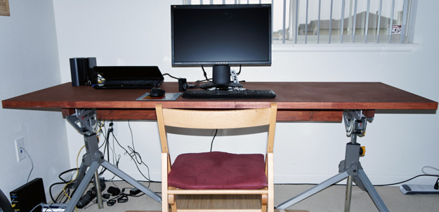 Photograph of quasi adjustable sitting to standing desk from Peter Free how to build it article.